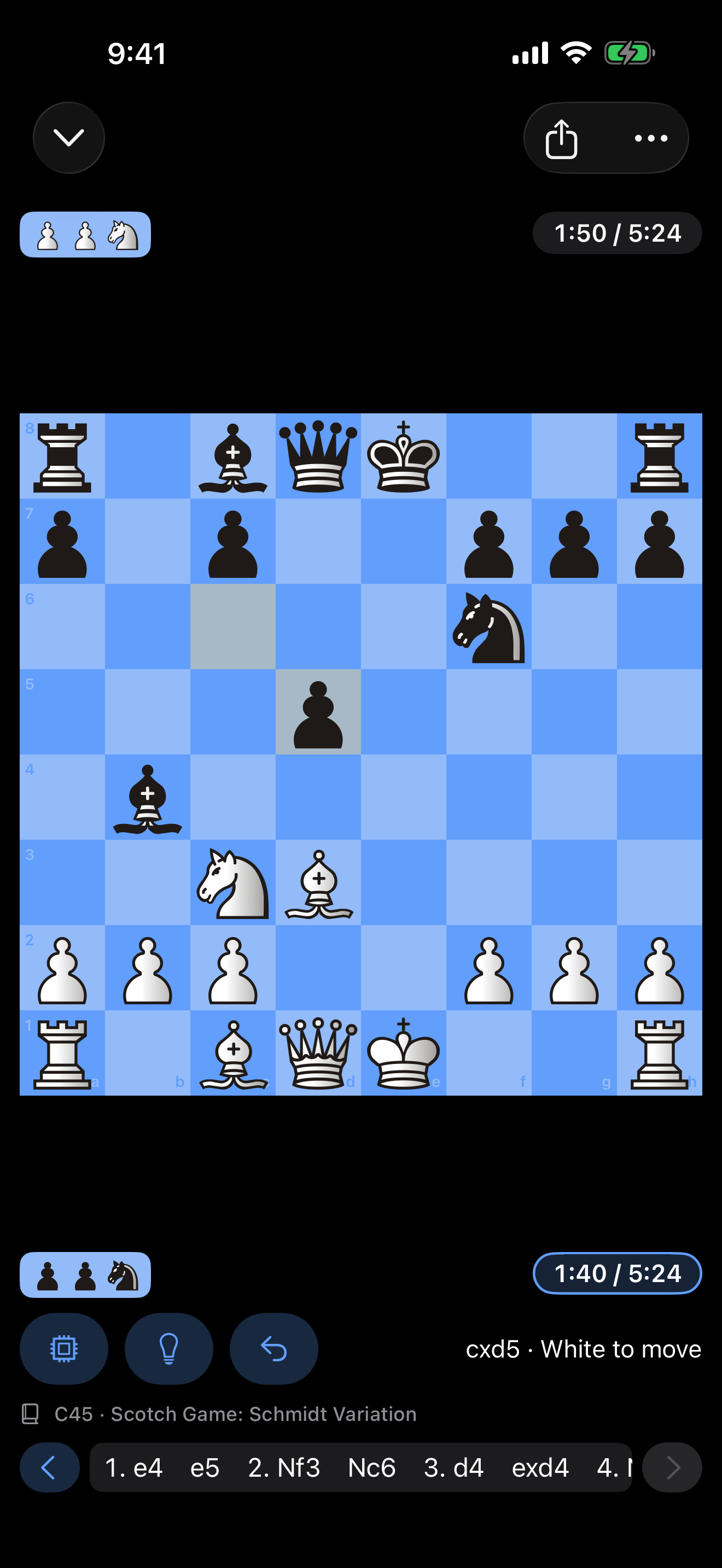 Knight Mate chess board on iPhone, playing against the computer